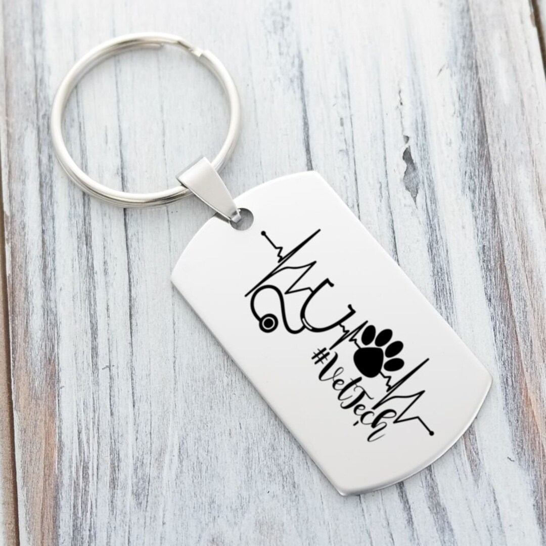 Key Chain Veterinary Vet Tech Keychain, Veterinary Technician Gift, Personalized Back ...