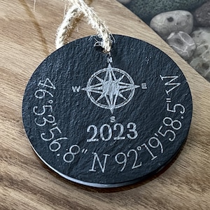 Personalized Special Place Compass Coordinates Latitude Longitude GPS Slate Ornament Back can Custom Engraved