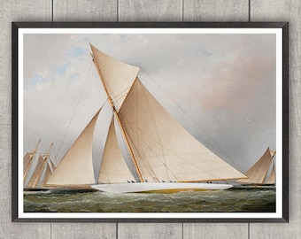 America's Cup Vigilant Yacht Print, Classic Nautical Art