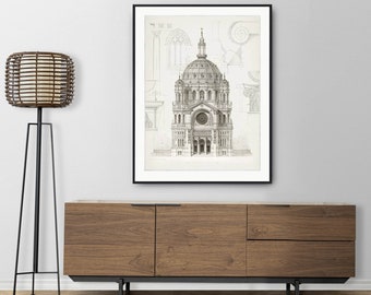 Classic Architecture drawing art print home decor, architectural diagrams in background