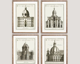 Láminas de arte con dibujos arquitectónicos, juego de 4, arquitectura romana.