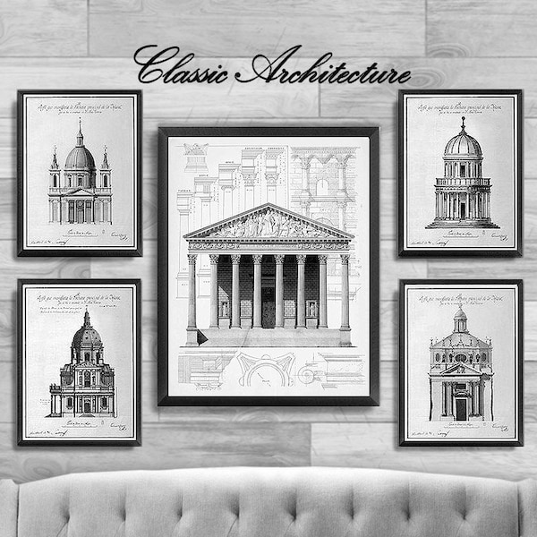 Architecture art prints 5 for one low price! Classic Architectural prints in black and white. Home decor! Size 18x24 inch and (4) 11x14 inch