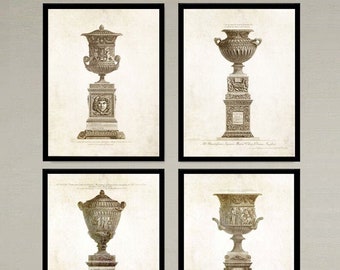 4 classic French garden pots, planters, urns art prints. Impressive wall art home decor office decor, great house warming gift!