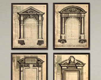 European Facade Architectural Prints, Set of 4, Classic Home Decor