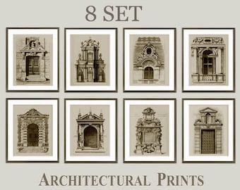 European Facade Prints, Classic Architecture Wall Art, 8 SET
