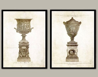 Italian Classic Urn and pedestal prints. Two set architecture, Impressive wall art home & office decor, great housewarming gift!