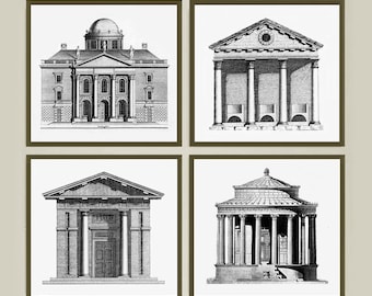 4 SET Architectural prints! Architecture drawings beuatifully reproduced. Four prints Home decor, office decor, housewarming gift