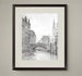 2 Set Vintage Drawing art prints. Vintage Architectural sketch City and water way. Beautiful wall decor, great house warming gift. 