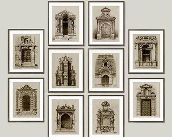 European Facade Art Prints, Architectural Drawings, Classic Decor, 10 Set