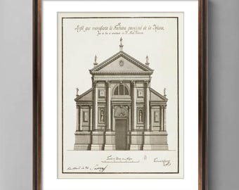 Vintage Architecture Art Prints, Classic Building Drawings, Set of 2