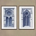 Indigo Blue Architecture drawings, 2 set architectural prints, classic decor, gothic windows, vintage architecture art, 