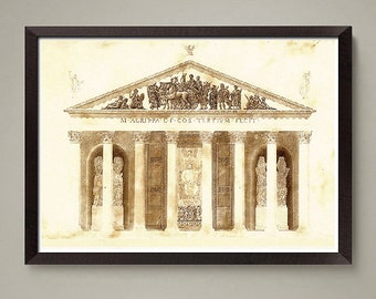 Ancient Greek Architectural drawing art print. Nice home or office decor, great gift. Size 8 x 10 or 11 x 14 inch.
