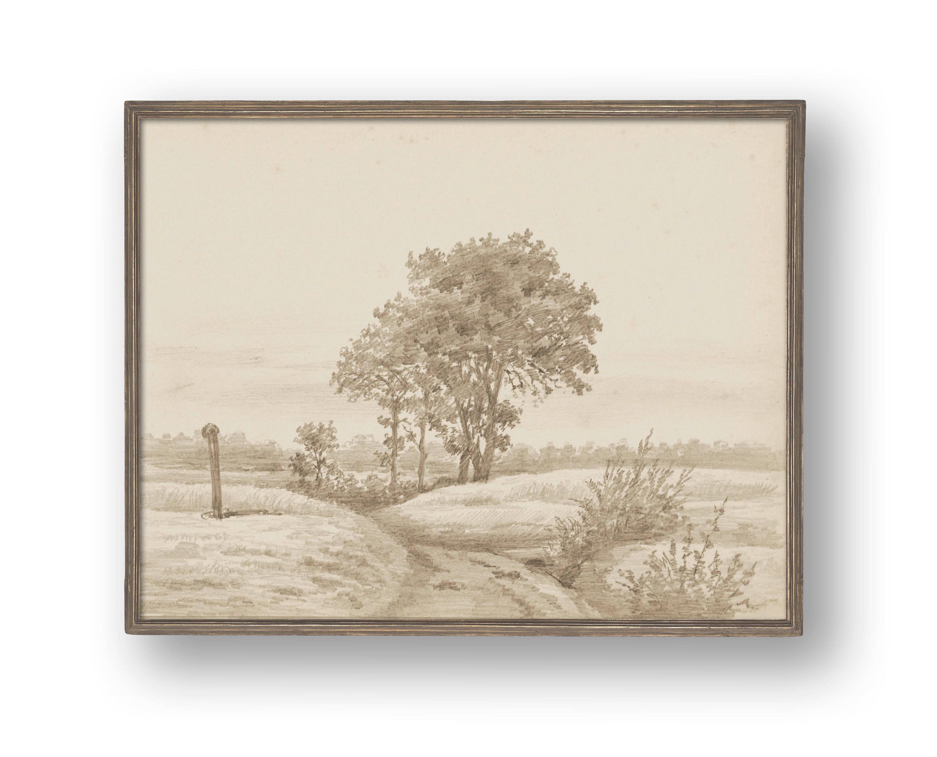 Vintage boslandschap, bomen Art Print, antieke landschapskunst, vintage tuinkunst, vintage schilderij