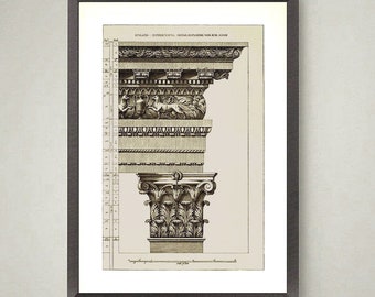 Italian Architecture print, Jupiter Temple capital print, architectural art decor, architectural column, ancient Rome, Ionic Capital