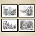 4 Set Vintage Drawing art prints. European Architectural sketch city, country and water ways. Beautiful wall decor, great house warming gift 