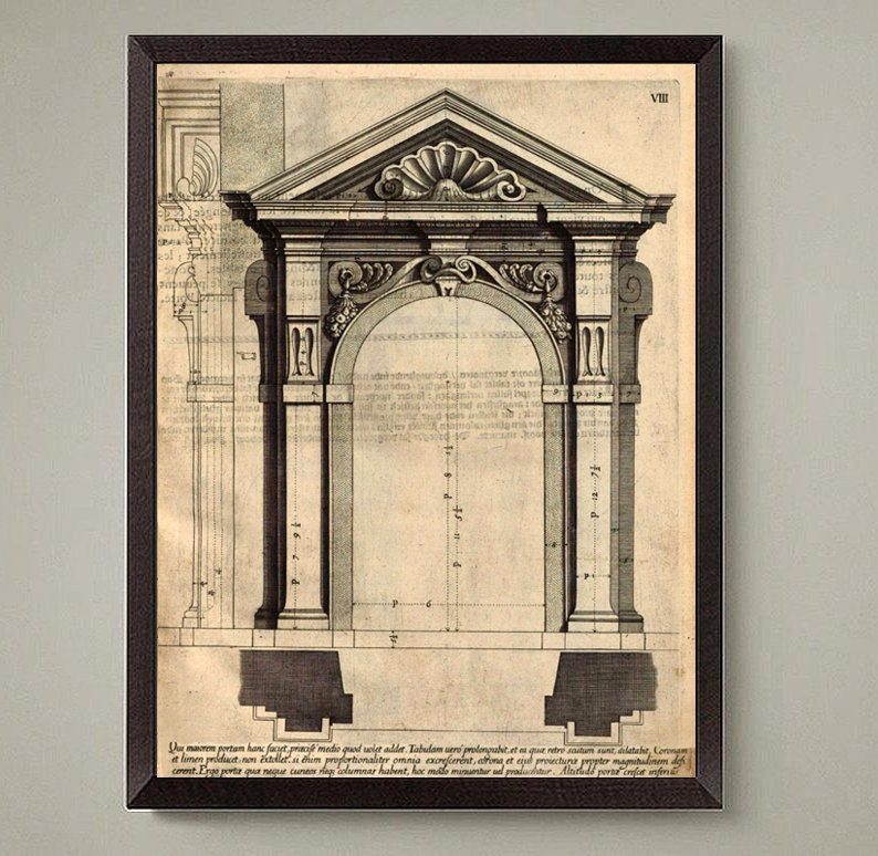 Architecturale prints Europese gevel, set van 4, klassiek woondecoratie afbeelding 2