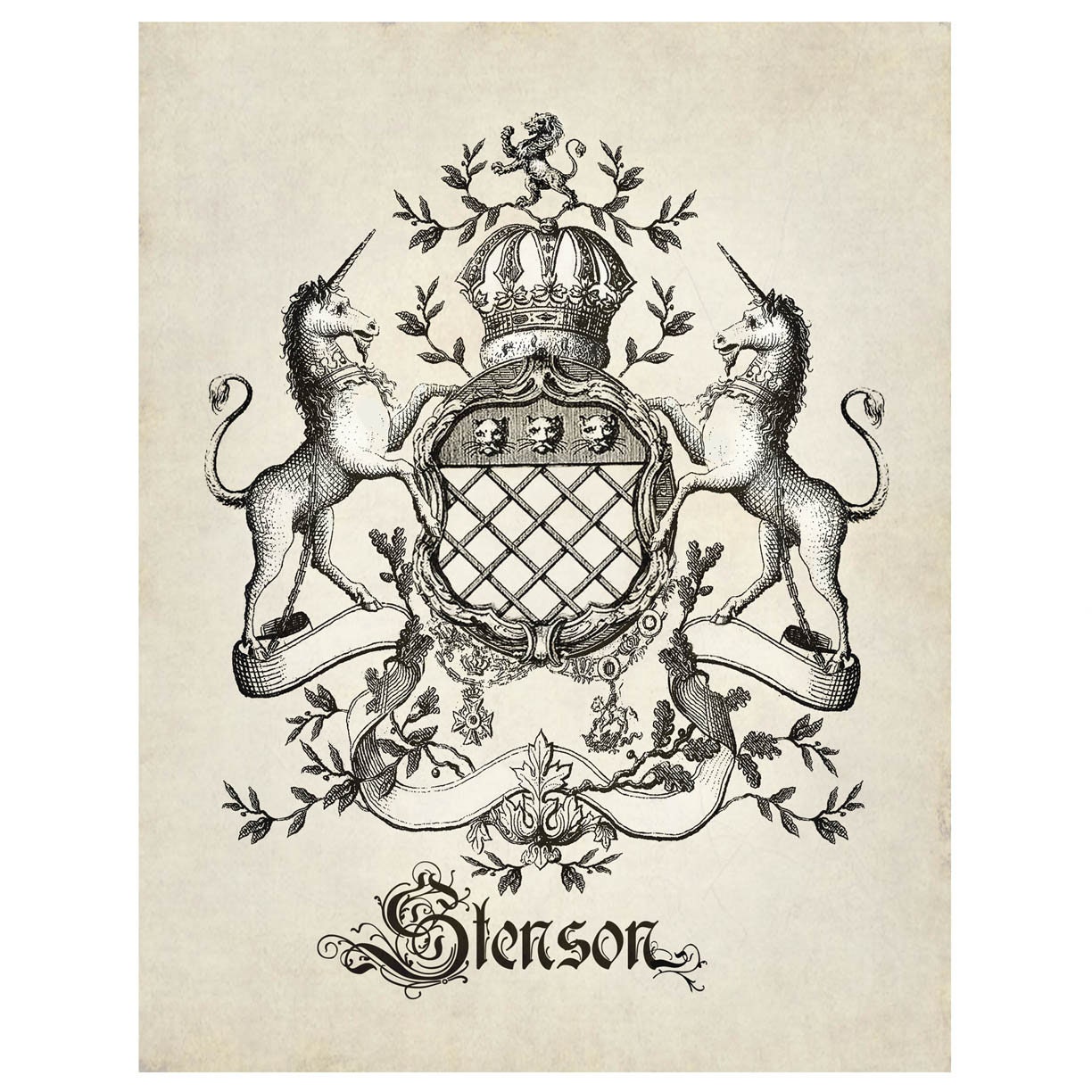 CUSTOM Family Crest-Wedding Crest-Surname coat of arms BIG CREST home decor 18 x 24 inch. Created antque vintage family crest-monogram art