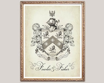 Your Family Crest, Heraldic Coat of Arms, wall hanging, Custom Family Crest, Wedding Crest, Surname coat of arms home decor 18 x 24 inch.