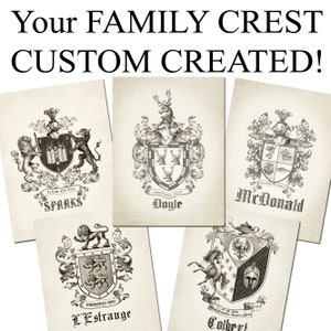 CUSTOM Family Crest-Wedding Crest-Surname coat of arms BIG CREST home decor 18 x 24 inch. Created antque vintage family crest-monogram art image 4
