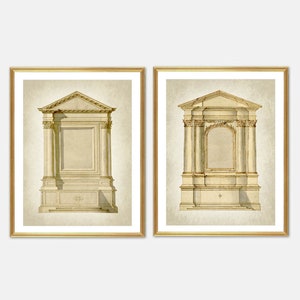 Architecture prints, Architectural Wall Art 2 set. Designs for Alters, Architectural elevations for home decor, great housewarming gift too!