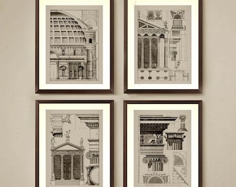 Architectural Blueprint Art Prints, Classic Home Decor, Set of 4