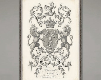 LARGE Heraldic coat of arms 18th century family crest. 11x17 or 16 x 24 inch. Look for our series of 6 prints in these crests!
