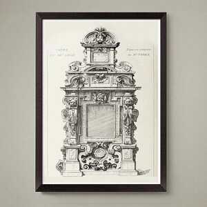 Puede incluir: Dibujo en blanco y negro de un marco decorativo del siglo XVII. El marco est&aacute; adornado con tallas intrincadas, incluyendo volutas, flores y un cartucho central. El texto "CADRE DU XVII SIECLE" y "Dessins pour la photographie de M. FRANCK." est&aacute; incluido en la imagen.