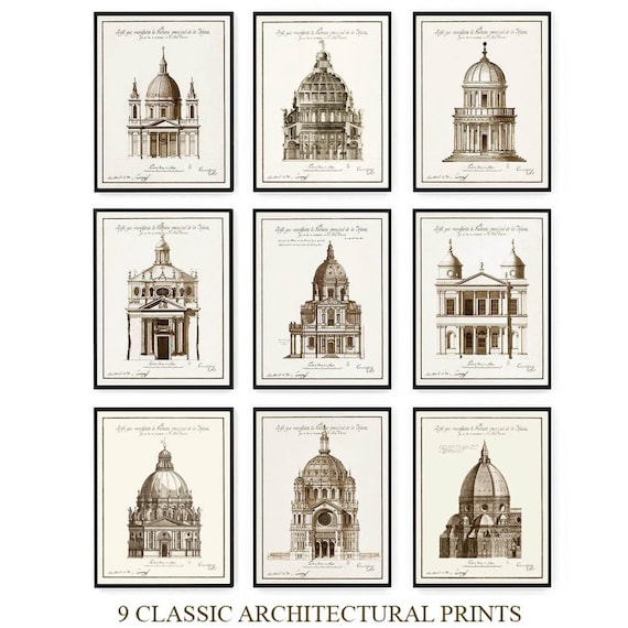 9 Architecture prints. ALL 9 PRINTS one low price! Nice home decor or office decor, great gift for architect. Available 3 sizes!
