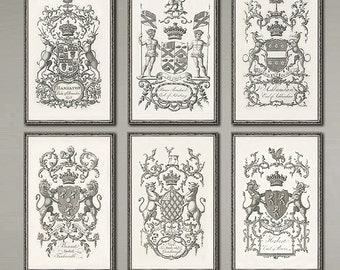 Family crest Heraldic coat of arms 18th century family crest. 11x17 or 16 x 24 inch. Receive all 6 prints.