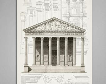 24 X 36 inch Classic Architecture drawing art print, architecture print, architectural home decor, office decor, more sizes