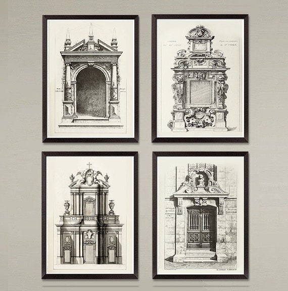 4 Architectural prints European facades! All four prints for one low price! Nice home decor or office decor, great gift