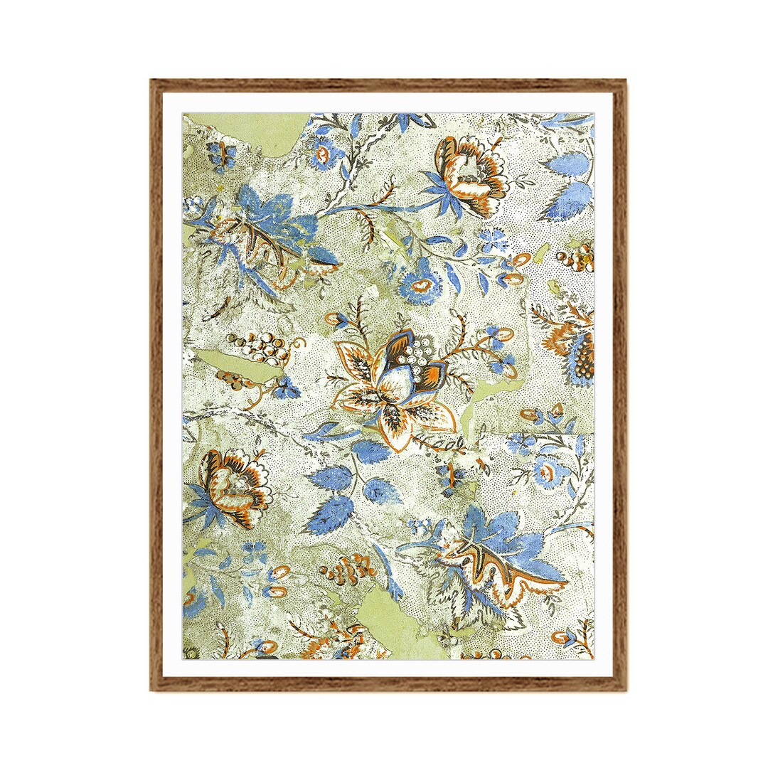 French Antique Wall Paper Print, Watercolor Blue Prints, Antique French