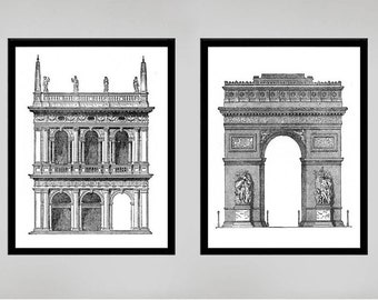 2 set Architectural Art Prints, Architecture drawing, roman architecture, vintage architecture, home decor prints, old architecture Wall Art