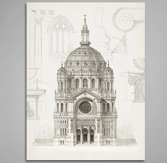 Classic Architecture Drawing Art Print Home Decor Etsy