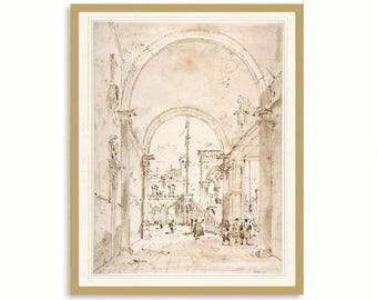 Láminas de arte con bocetos de patios italianos, conjunto de palacios arquitectónicos vintage.