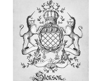 CUSTOM Family Crest-Wedding Crest-Surname coat of arms BIG CREST home decor 18 x 24 inch. Created antque vintage family crest-monogram art