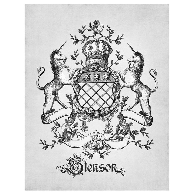 CUSTOM Family Crest-Wedding Crest-Surname coat of arms BIG CREST home decor 18 x 24 inch. Created antque vintage family crest-monogram art image 2