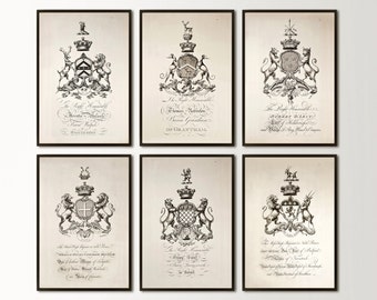 Family Crest, Coat of Arms Prints, Heraldic art, Vintage European Crests, Surname History, Baronagium Genealogicum wall décor.