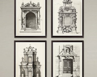 European Facade Architecture Prints, 4 SET, Classic Home Decor