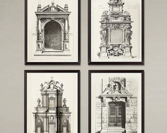 4 Architectural prints European facades! All four prints for one low price! Nice home decor or office decor, great housewarming gift