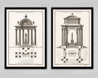 2 set Architectural Art Prints, Architecture drawings, vintage monument architecture, home decor prints, old architecture, Architect gift