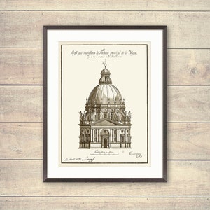 Puede incluir: Un dibujo arquitect&oacute;nico en blanco y negro de un edificio con c&uacute;pula. El dibujo est&aacute; titulado "Profil que magnifique la Facade principale de la Volonne, que l'on a construit en l'an 1613.  Par le Sr.  Giovanni  de  Rossi."