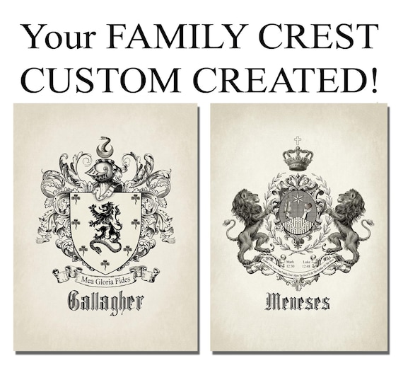 Custom Family Crest Art, Personalized Heraldic Coat of Arms, 18x24