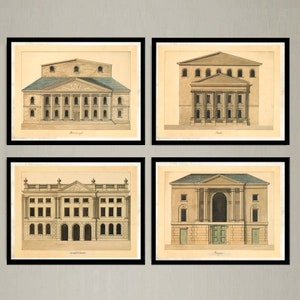 Architectural Prints 4 set, Architecture drawing, Theater architecture, European architecture, home decor prints, old architecture Wall Art