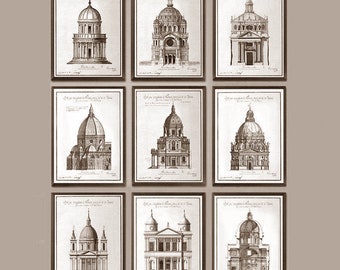 ALL 9 PRINTS one low price! Architecture art prints, architectural drawings. Classic architectural wall art for home decor or office decor