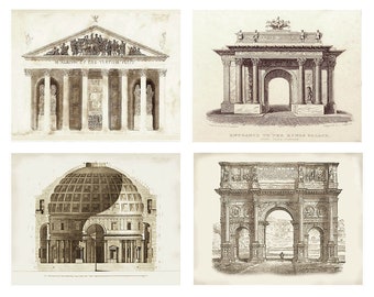 4 Set Classic Architecture art prints. European architectural Art, home decor, office decor, great housewarming gift.