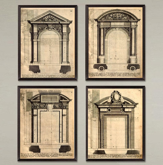 European Facade Architectural Prints, Set of 4, Classic Home Decor