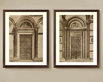 2 set Arch Doors, Architecture drawings, architectural prints, classic decor, vintage architecture art, portal architecture, 16x20 inch