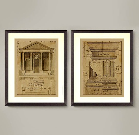 2 SET Architectural prints, European sketches, Ancient rome wall prints, old drawings, classic wall art, office decor,architectural