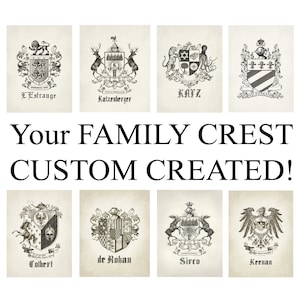 CUSTOM Family Crest-Wedding Crest-Surname coat of arms BIG CREST home decor 18 x 24 inch. Created antque vintage family crest-monogram art